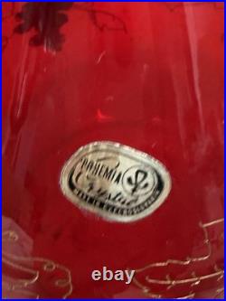 VINTAGE CZECH BOHEMIAN RUBY GLASS DECANTER & 5 GOBLET SET GOLD GRAPE DESIGN Boho
