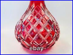 VINTAGE CZECH / BOHEMIAN Ruby Red Cut To Clear Glass Decanter
