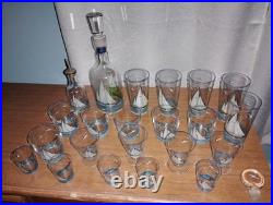 VINTAGE CZECHO GLASS ENAMELED HAND PAINTED DECANTER Oil/Vingear, SHOT, Wine, ++++