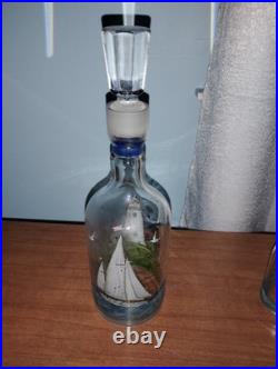 VINTAGE CZECHO GLASS ENAMELED HAND PAINTED DECANTER Oil/Vingear, SHOT, Wine, ++++