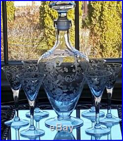 VINTAGE Cambridge Elegant Glass Elaine Decanter and 6 Stemware Glasses/Cordials
