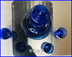VINTAGE DECANTER SET COBALT BLUE GLASS With Gold Overlay With 4 Glasses wine