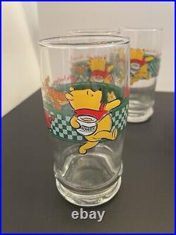 VINTAGE Disney Winnie the Pooh Glass Juice Carafe Pitcher, 6 Glasses, 4 Mugs