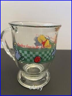 VINTAGE Disney Winnie the Pooh Glass Juice Carafe Pitcher, 6 Glasses, 4 Mugs