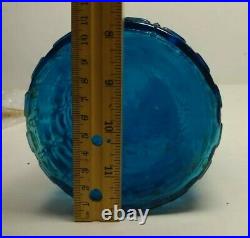 VINTAGE EMPOLI GLASS AZTEC GENIE BOTTLE DECANTER with STOPER Blue