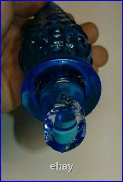 VINTAGE EMPOLI GLASS AZTEC GENIE BOTTLE DECANTER with STOPER Blue