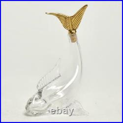 VINTAGE FISH FORM BLOWN GLASS DECANTER With BRASS TAIL STOPPER