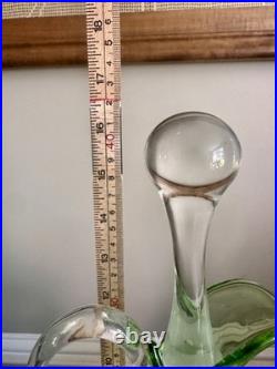 VINTAGE GREEN GLASS DECANTER AND CORDIAL WINE STEMWEAR SET 6 Pc Set Large