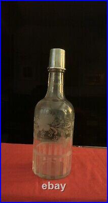 VINTAGE HAWKES ENGRAVED crystal GLASS DECANTER STERLING TOP