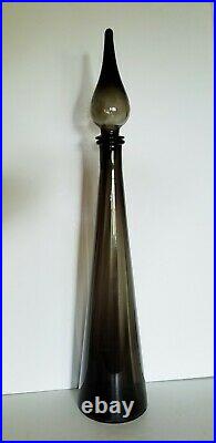 VINTAGE Italian Smoke Glass optic Empoli Genie Bottle Decanter 26 inch MCM