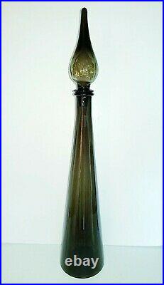 VINTAGE Italian Smoke Glass optic Empoli Genie Bottle Decanter 26 inch MCM