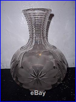 VINTAGE LARGE ABP CUT GLASS ETCHED FLOWER VASE DECANTER With RARE RING NECK