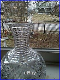 VINTAGE LARGE ABP CUT GLASS ETCHED FLOWER VASE DECANTER With RARE RING NECK wreath