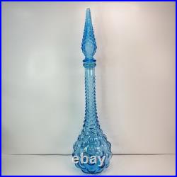 VINTAGE MCM 19.5 BLUE BUBBLE EMPOLI GENIE BOTTLE DECANTER WithSTOPPER