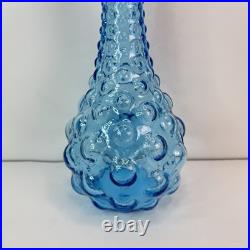VINTAGE MCM 19.5 BLUE BUBBLE EMPOLI GENIE BOTTLE DECANTER WithSTOPPER
