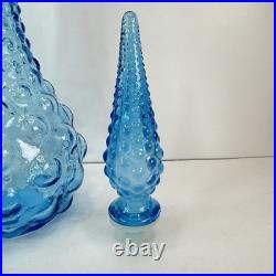 VINTAGE MCM 19.5 BLUE BUBBLE EMPOLI GENIE BOTTLE DECANTER WithSTOPPER