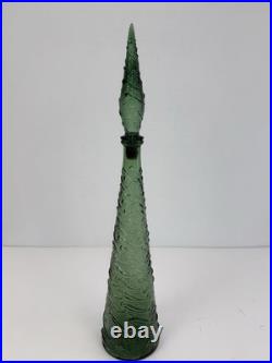 VINTAGE MCM 22 GREEN EMPOLI WAVE GENIE BOTTLE DECANTER With STOPPER Italy /rw
