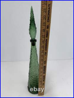 VINTAGE MCM 22 GREEN EMPOLI WAVE GENIE BOTTLE DECANTER With STOPPER Italy /rw
