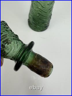 VINTAGE MCM 22 GREEN EMPOLI WAVE GENIE BOTTLE DECANTER With STOPPER Italy /rw