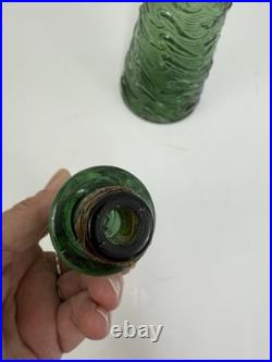 VINTAGE MCM 22 GREEN EMPOLI WAVE GENIE BOTTLE DECANTER With STOPPER Italy /rw