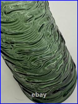 VINTAGE MCM 22 GREEN EMPOLI WAVE GENIE BOTTLE DECANTER With STOPPER Italy /rw
