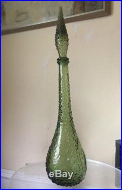 VINTAGE MCM Italian Avocado Green Bubble Genie Bottle Decanter 1960s Empoli