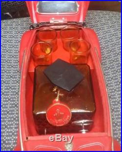 VINTAGE METAL VW BUG VOLKSWAGON BEETLE RED DECANTER With GLASSES MUSIC BOX JAPAN