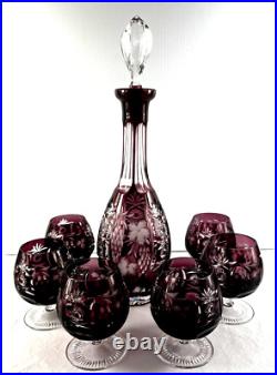 VINTAGE NACHTMANN TRAUBE AMETHYST CRYSTAL DECANTER SET With 6 BRANDY GLASSES