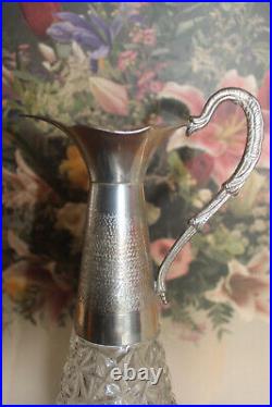 VINTAGE NORLEANS Wine Claret/Decanter Silver Plate & Cut Glass Made in Italy