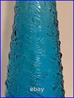 VINTAGE RETRO Lrg ITALIAN EMPOLI Turquoise Blue GLASS DECANTER GENIE BOTTLE 70s