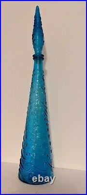 VINTAGE RETRO Lrg ITALIAN EMPOLI Turquoise Blue GLASS DECANTER GENIE BOTTLE 70s