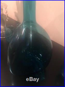 VINTAGE RETRO MID CENTURY 1960's BLUE GLASS GENIE BOTTLE DECANTER