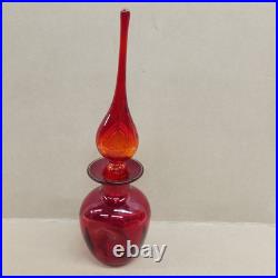 VINTAGE Rainbow Glass Amberina Red Pinched Decanter With Stopper Glows Beautiful