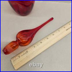 VINTAGE Rainbow Glass Amberina Red Pinched Decanter With Stopper Glows Beautiful