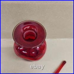 VINTAGE Rainbow Glass Amberina Red Pinched Decanter With Stopper Glows Beautiful