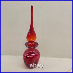 VINTAGE Rainbow Glass Amberina Red Pinched Decanter With Stopper Glows Beautiful