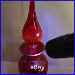 VINTAGE Rainbow Glass Amberina Red Pinched Decanter With Stopper Glows Beautiful
