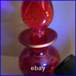VINTAGE Rainbow Glass Amberina Red Pinched Decanter With Stopper Glows Beautiful