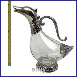 VINTAGE SILVER PLATED & GLASS DUCK DECANTER By SILEA GLASS
