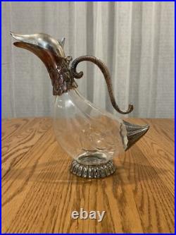 VINTAGE SILVER PLATED & GLASS DUCK DECANTER By SILEA GLASS 1970 FRANCE