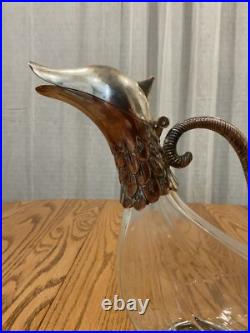 VINTAGE SILVER PLATED & GLASS DUCK DECANTER By SILEA GLASS 1970 FRANCE