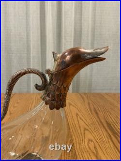 VINTAGE SILVER PLATED & GLASS DUCK DECANTER By SILEA GLASS 1970 FRANCE