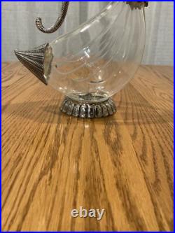 VINTAGE SILVER PLATED & GLASS DUCK DECANTER By SILEA GLASS 1970 FRANCE