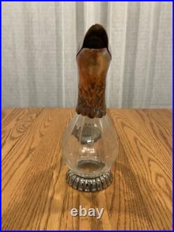 VINTAGE SILVER PLATED & GLASS DUCK DECANTER By SILEA GLASS 1970 FRANCE