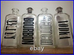 VINTAGE TCW Glass Liquor Gin Bourbon Scotch Vodka Decanter Bottles Set Cork MCM