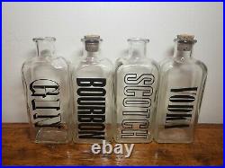 VINTAGE TCW Glass Liquor Gin Bourbon Scotch Vodka Decanter Bottles Set Cork MCM