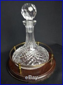 VINTAGE WATERFORD DECANTER ALANA CRYSTAL SHIPS with wood/metal stand IRELAND