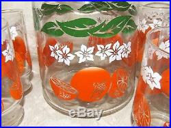 VINTAGE c1957 Anchor Hocking ORANGES Blossoms JUICE SET Carafe & 6 Glasses