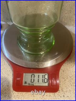 VINTAGE uranium Green GLASS DECANTER 8.5 Inch With black Art Deco Stopper Unique