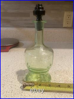 VINTAGE uranium Green GLASS DECANTER 8.5 Inch With black Art Deco Stopper Unique